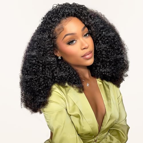24 Zoll Halbe Echthaar perücke 200 Dichte Kinky Curly 3 in 1 Seamless Flip Over Perücke Damen Natur Brasilianisch Glueless Human Hair mit Drawstring Beginner Friendly Headband für Frauen von Alionly