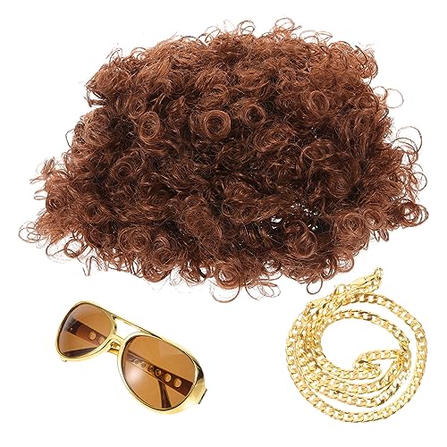 Alipis 1 Satz Disco Kostümset Jahre mit Afro Perücke Sonnenbrille und Kette Einzigartige Accessoires für Karneval Halloween und Themenpartys Bequem und Stylisch Zufällige Stilwahl von Alipis