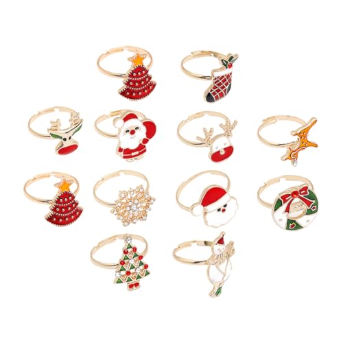 Alipis 12 Stück Teiliges Weihnachtsring Damen Verstellbare Offene Legierungsringe mit Cartoon Motiven Modischer Schmuck für Frauen Vielseitig Kombinierbar zu Weihnachten Zufällige Farbe von Alipis