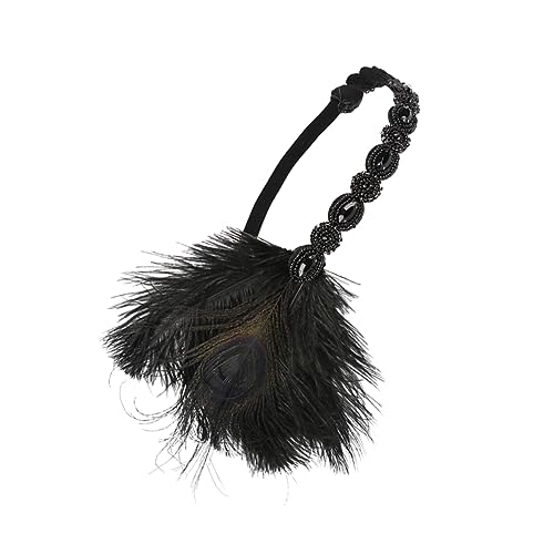 Alipis 1stücke Vintage Flapper Haarband Mit Pfauenfedern Kopfschmuck-accessoire Für Partys Bühnenauftritte Und Mottopartys Schwarz Leicht Und Tragbar von Alipis