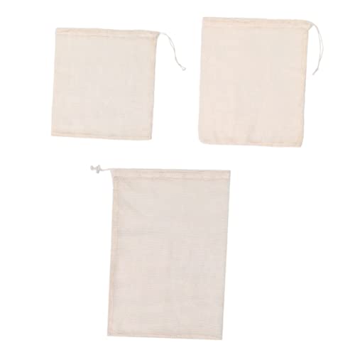 Alipis 3 Stück Baumwollnetzbeutel für Gemüse und Wiederverwendbare Abbaubare Einkaufstaschen mit Kordelzug Umweltfreundliche Aufbewahrungslösungen Beige von Alipis