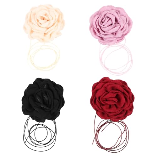 Alipis 4 Stück Damen Halskette mit Großen Stoffrosen Verstellbares Choker design Leichte Blumige Halskette in Mehrfarbigem Samtstoff für Stilvolle Outfit kombinationen von Alipis