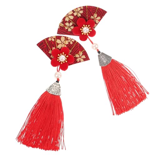 Alipis Japanische Haarklammern mit Blumen und Quasten Leichte Fan-form Haarschmuck für Damen Eleganter Stoff Metallclip als Geschenk für Frauen und Mädchen Traditioneller Japanischer Stil von Alipis