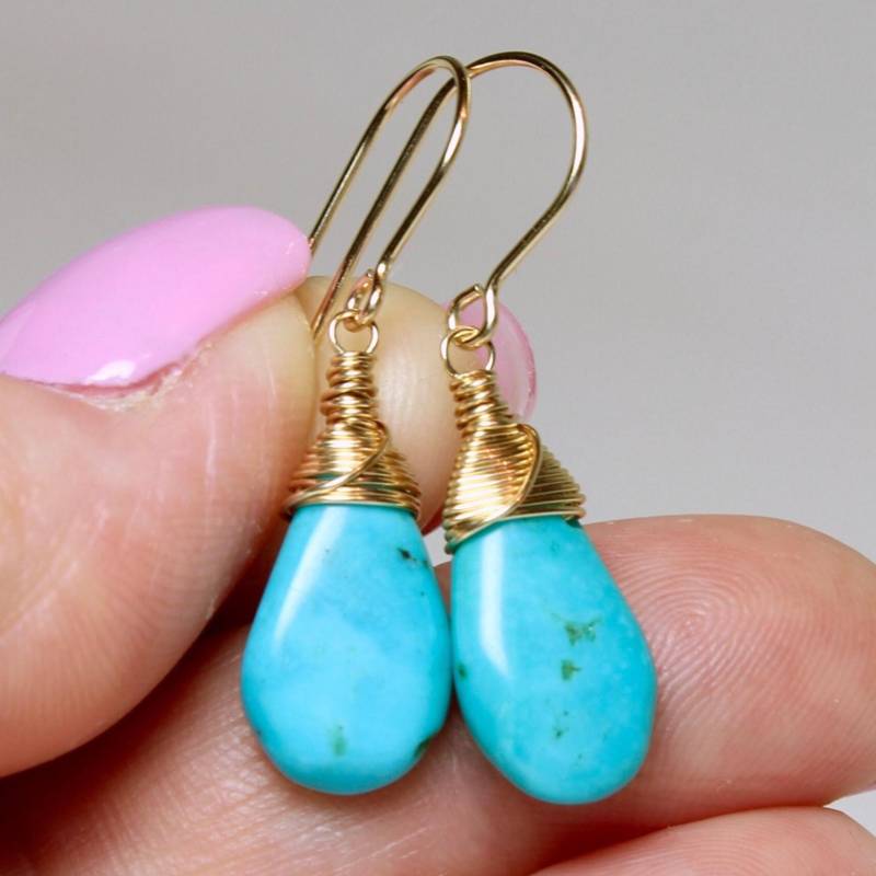 Türkis Ohrringe Gold Filled Draht Blau Edelstein Minimalist Einfach Alltag Dezember Geburtsstein Muttertag Geschenk 5405 von AliraTreasures