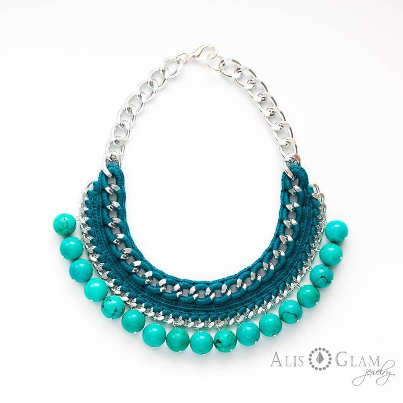 Turquoise Statement Halskette, Edelstein Perlen Halsketten von AlisGlamJewelry