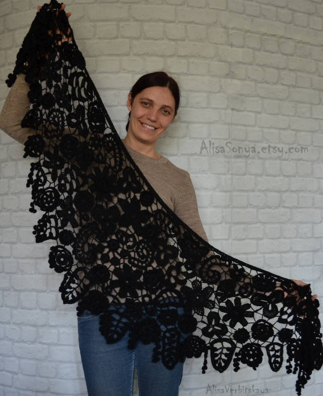 Schwarzes Lace Tuch Irisch Häkeln Größe 170 X 50 cm Schwarzes Lace Tuch Irisch Häkeln Größe 170 X 50 cm von AlisaSonya