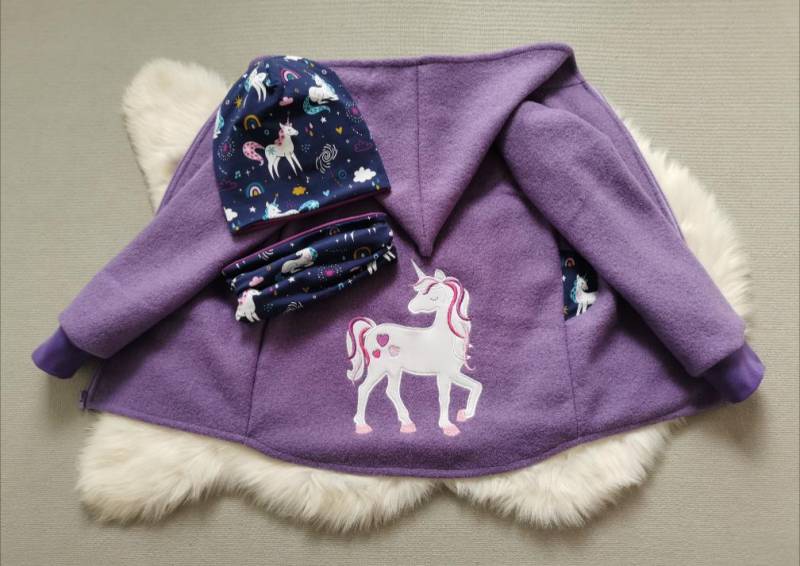 Wollwalkjacke Neu, Wollwalkmantel, Handmade Schurwolle, Einhorn, Flieder, Stick von AlishasKlimperreich