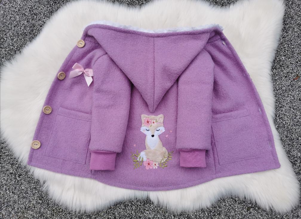 Wollwalkjacke Neu, Wollwalkmantel, Handmade Schurwolle, Fuchs, Lavendel, Stick, Rosen von AlishasKlimperreich