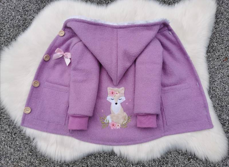 Wollwalkjacke Neu, Wollwalkmantel, Handmade Schurwolle, Fuchs, Lavendel, Stick, Rosen von AlishasKlimperreich