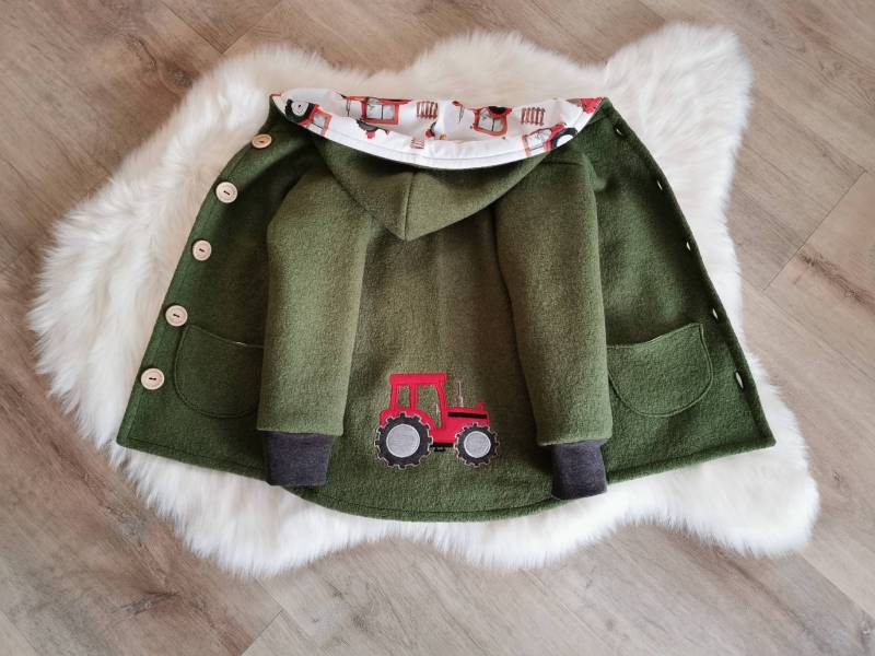 Wollwalkjacke Neu, Wollwalkmantel, Handmade Schurwolle, Traktor, Jägergrün, Kupfer, Stick von AlishasKlimperreich