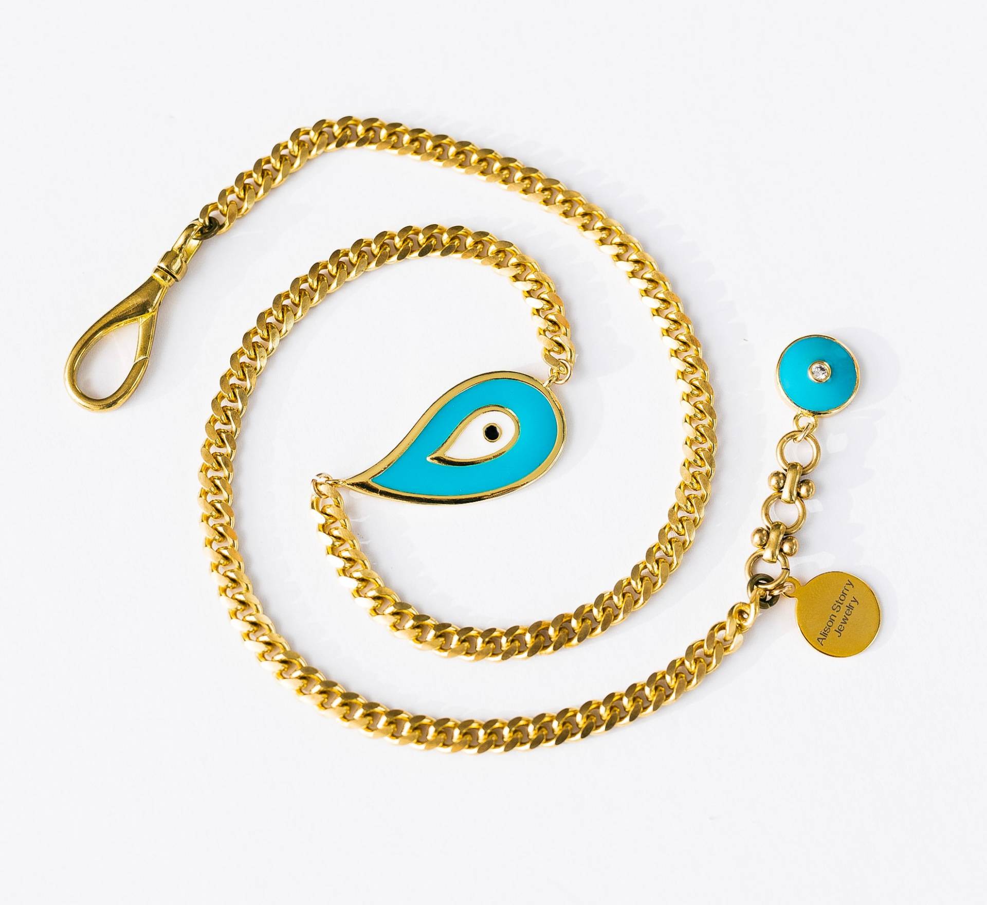 Charme Halskette, Pfauenfeder, Evil Eye, Schutz Panzerkette, Layering Halskette von AlisonStorryJewelry