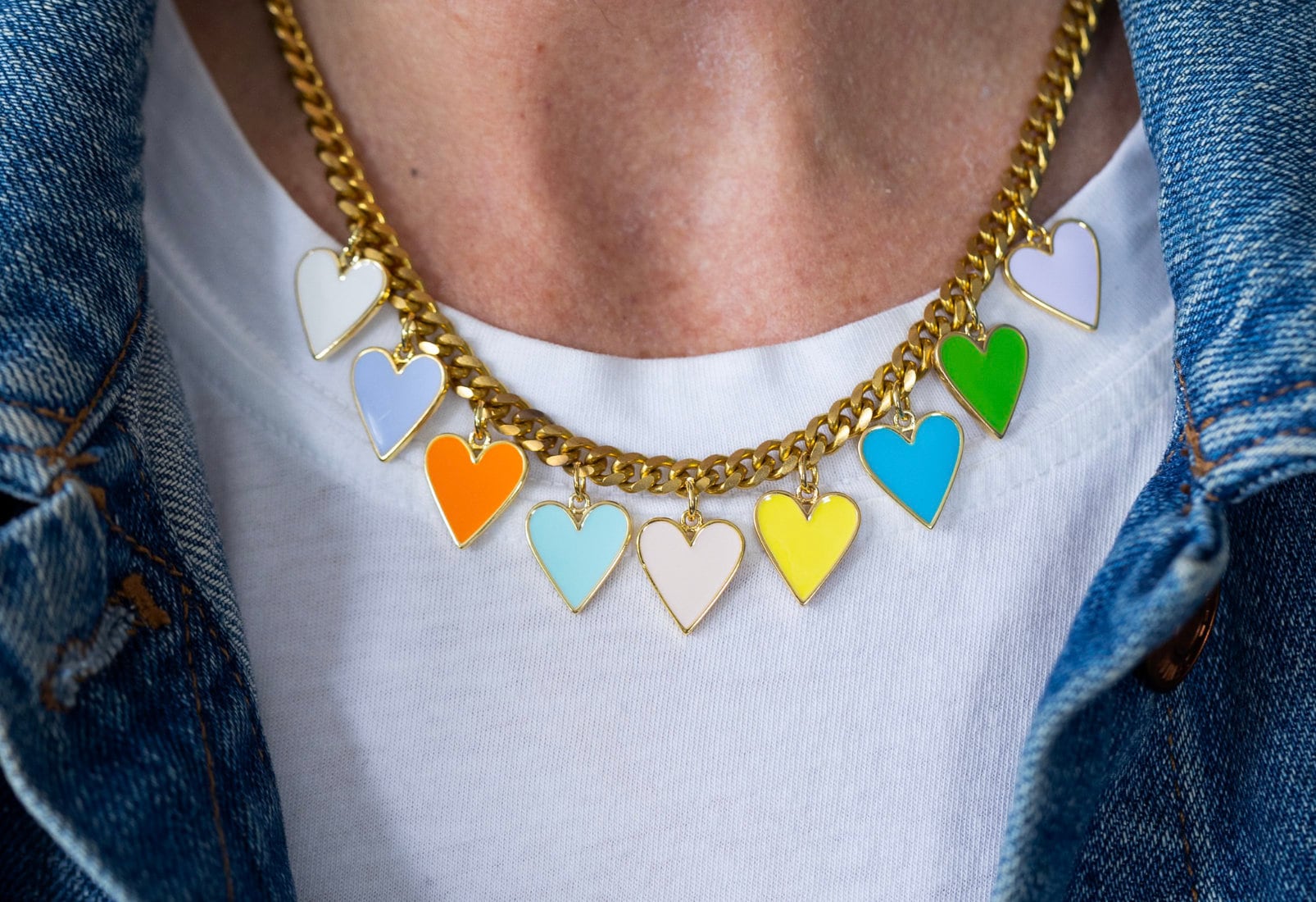 Herz Charme Halskette, Charm Kette, Chuncky Kette Halskette, Herz Regenbogen Halskette von AlisonStorryJewelry