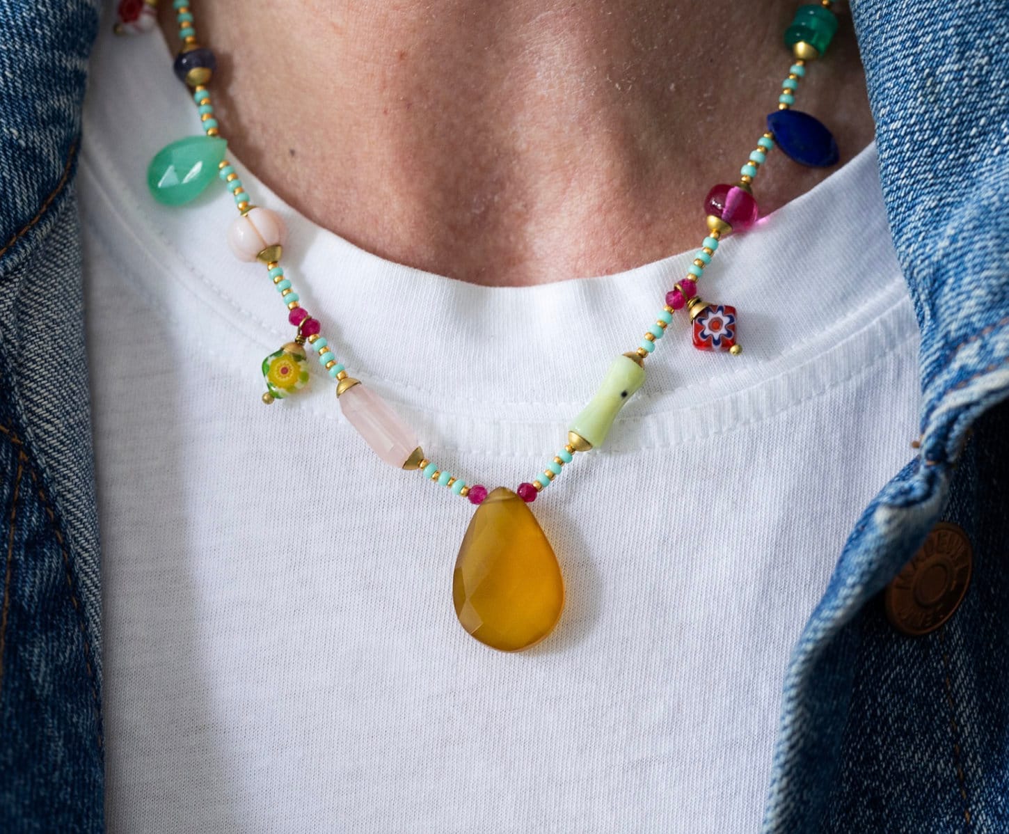 Perlen Kette, Edelstein Perlen Kette, Charm Layering Bunte Bier Quarz, Lapis, Opal, Tansanit von AlisonStorryJewelry