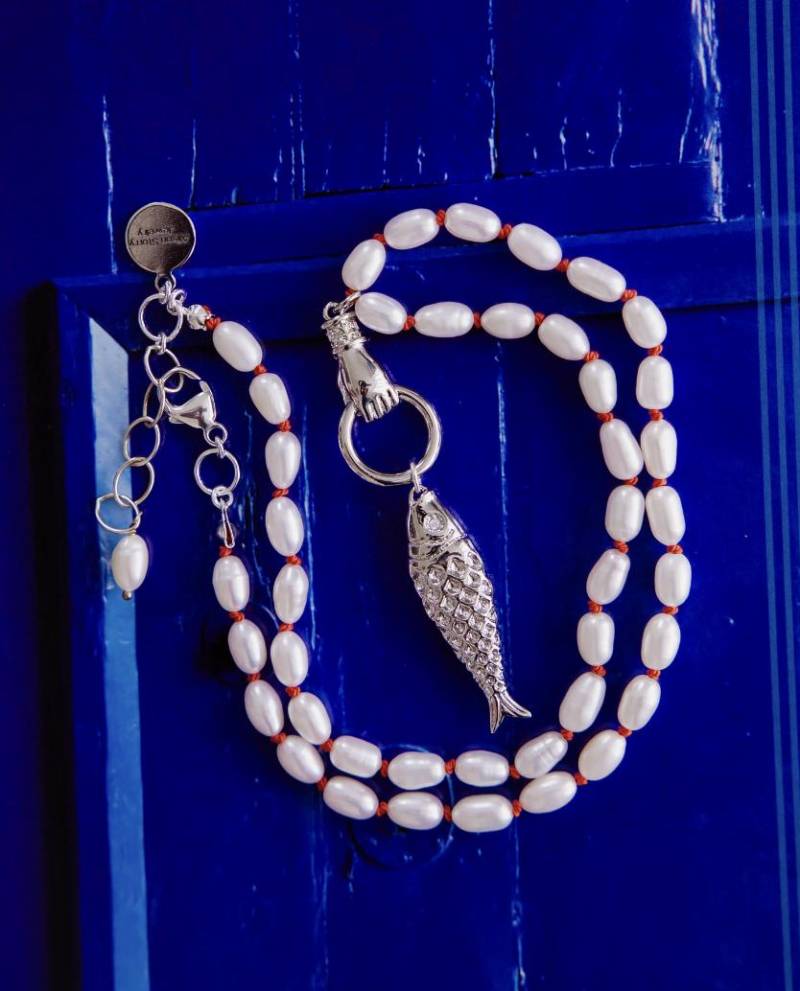 Silber Fisch Halskette, Geknotete Halskette, Perlenkette, Fisch Charm Halskette von AlisonStorryJewelry