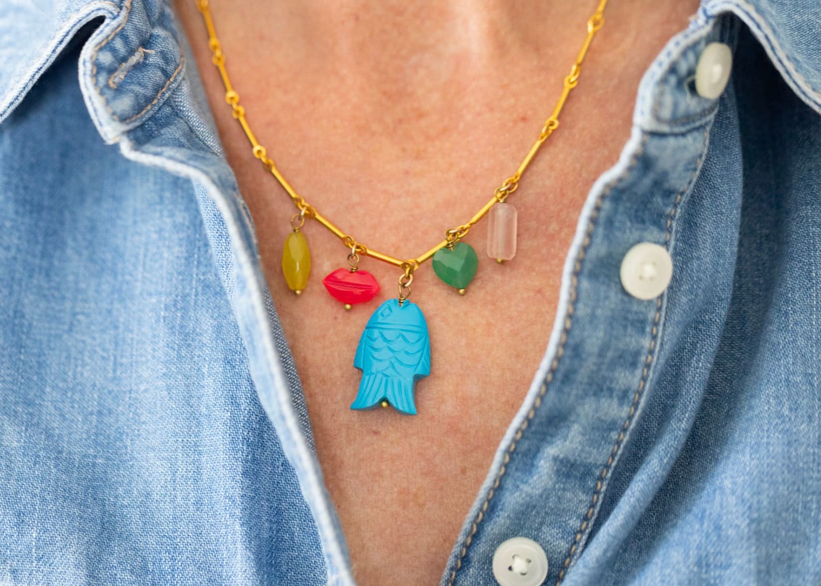 Türkis Halskette, Charm Edelstein Gold Fisch Stern Charm, Lippen von AlisonStorryJewelry