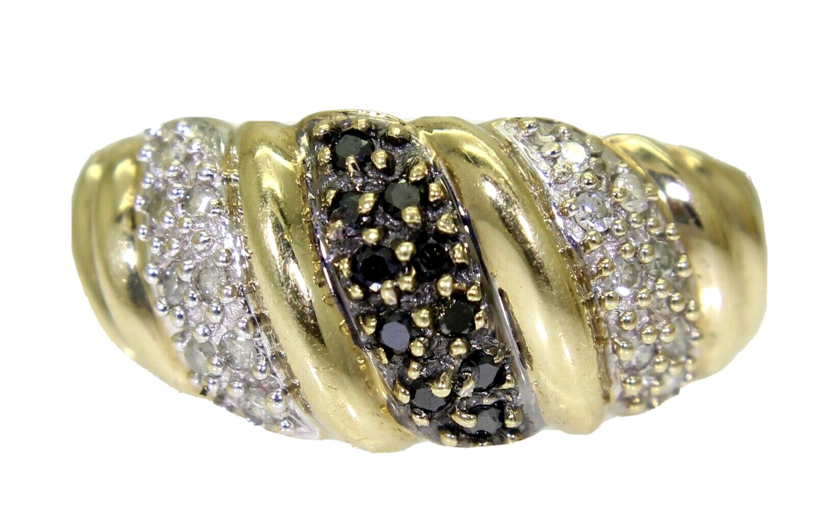 0.40Ct Schwarz & Weiß Diamant 9Ct Gelb Gold Breites Band Ring Größe P ~ 7 3/4 von AlisonsVintageGems