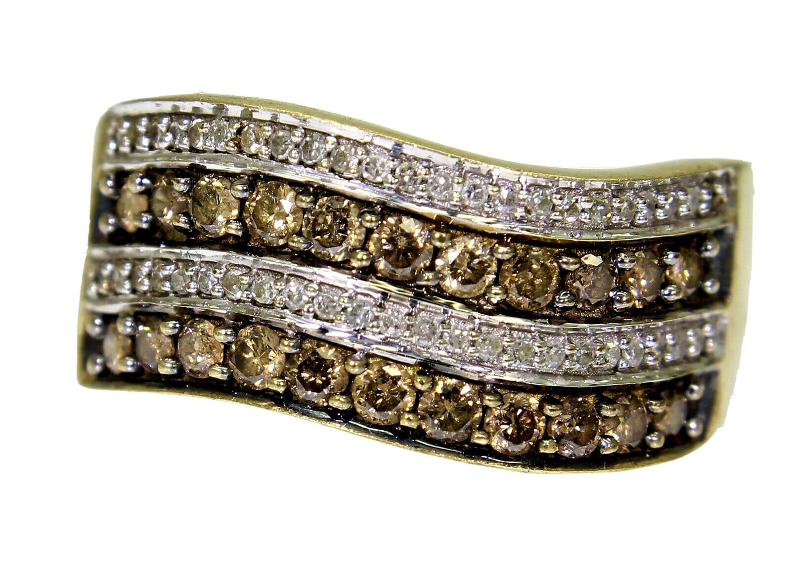 1Ct Cognac & White Diamond 9Ct Gelbgold Breiter Band Ring Größe P ~ 7 3/4 von AlisonsVintageGems