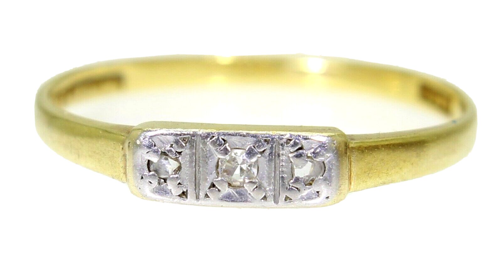 Art Deco Diamant Trilogy 18Ct Gelbgold Platin Ring Größe P ~ 7 3/4 von AlisonsVintageGems