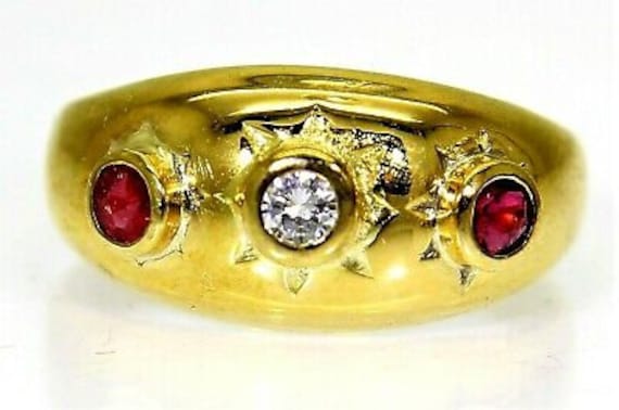 Edwardian Rubin & Diamant Trilogy 18Ct Gelbgold Ring Größe I ~ 4 1/2 von AlisonsVintageGems