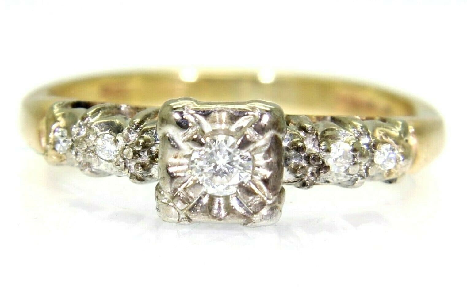 Feiner 0, 20Ct Diamant Solitär & Akzente 9Ct Gelbgold Platin Ring M ~ 6 1/4 von AlisonsVintageGems