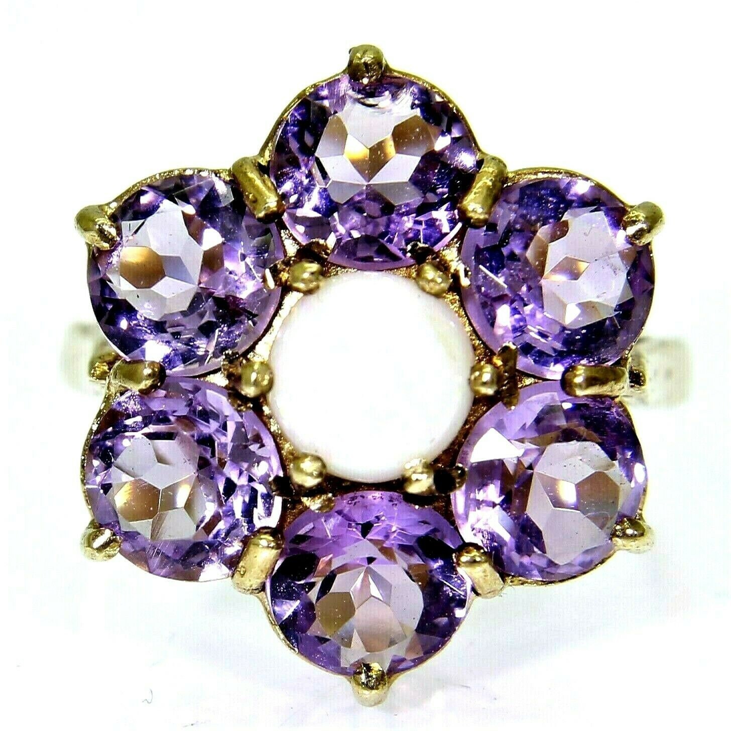 Großer Vintage Opal & Amethyst Cluster 9Ct Gelbgold Ring Größe K ~ 5 1/4 von AlisonsVintageGems