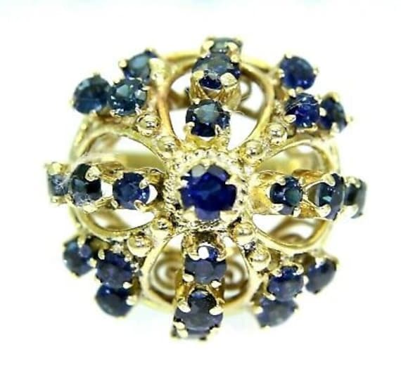 Großer Vintage Saphir Coronet Cluster 14K 14Ct Gelbgold Ring L ~ 5 3/4 von AlisonsVintageGems