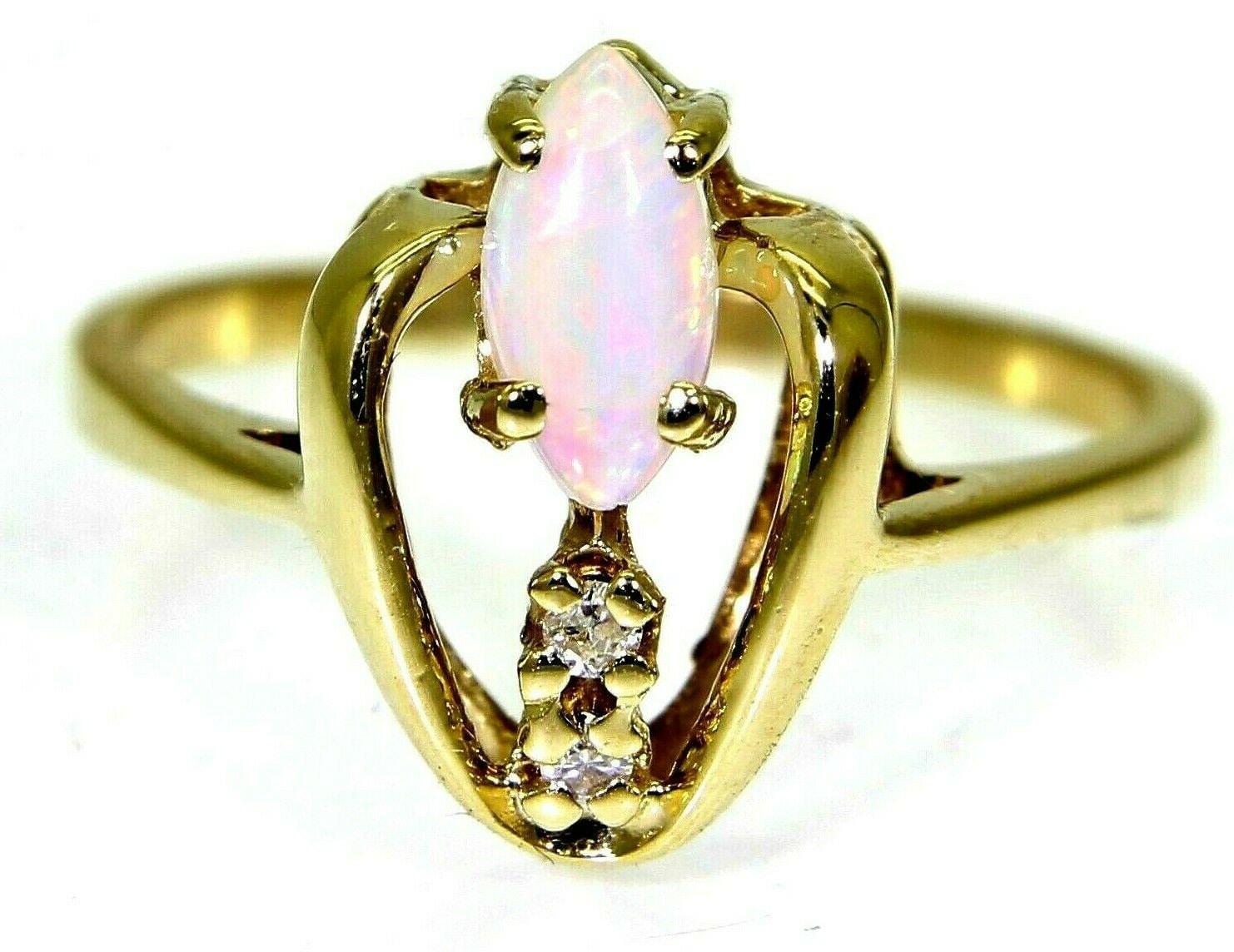 Jugendstil Opal & Diamant 14K Gelbgold Ring Größe Q ~ 8 1/4 von AlisonsVintageGems