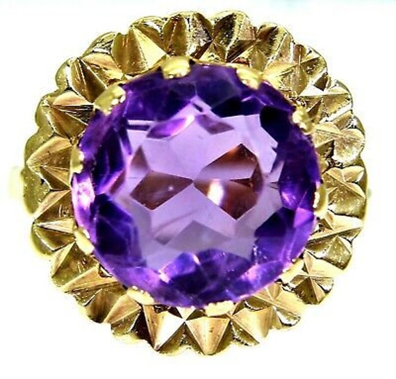 Retro Große Amethyst Solitär 9Ct Gelbgold Ring Größe L 5 3/4 von AlisonsVintageGems