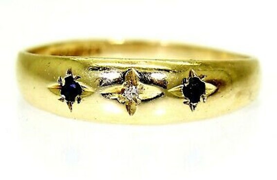 Saphir & Diamant Trilogy 9Ct Gelbgold Band Ring Größe P ~ 7 3/4 von AlisonsVintageGems