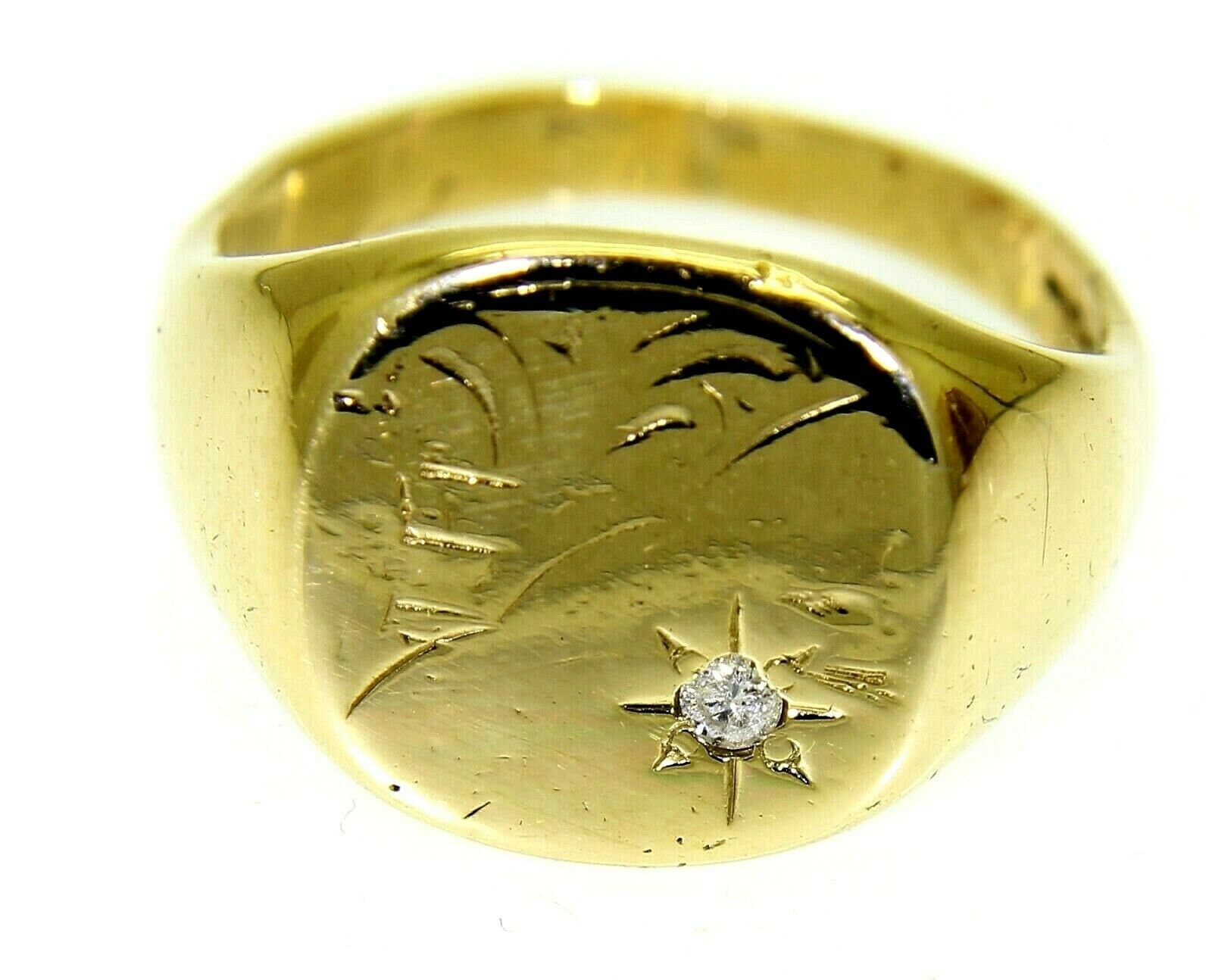 Schwerer Diamant Signet 9Ct Gelbgold Ring Gr. R 1/2 ~ 9 von AlisonsVintageGems