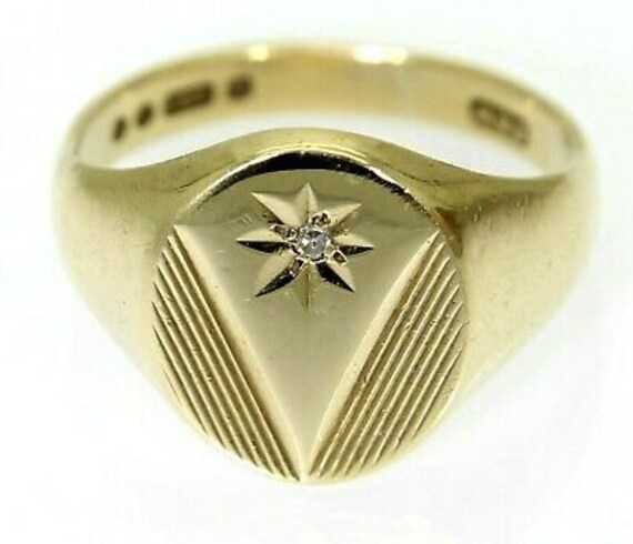 Schwerer Vintage Diamant Signet 9Ct Gelbgold Ring Größe P ~ 7 3/4 von AlisonsVintageGems