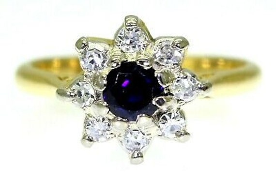 Vintage Boodles Saphir & 0, 25 Ct Diamant-Cluster 18Ct Gelbgold-Ring K 5 1/4 von AlisonsVintageGems