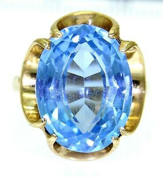 Vintage Großer Blautopas 9Ct Gelbgold Buttercup Ring Größe I ~ 4 1/2 von AlisonsVintageGems