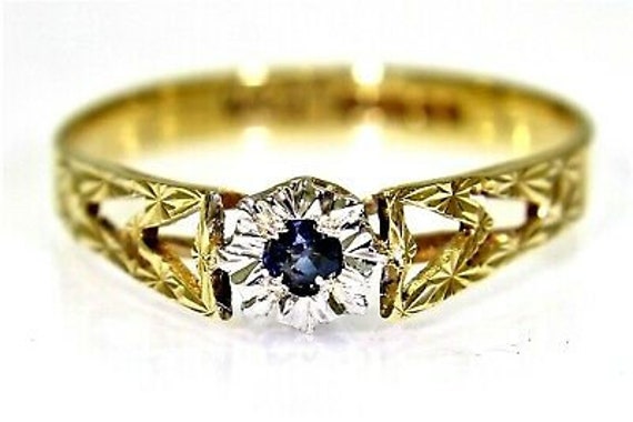 Vintage Saphir Solitär 9Ct Gelbgold Ring Größe M ~ 6 1/4 von AlisonsVintageGems