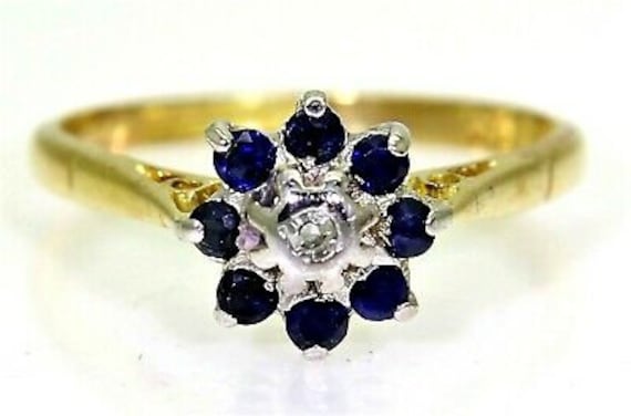 Vintage Sapphire & Diamant Cluster 18 Karat Gelbgold Ring K ~ 5 1/4 von AlisonsVintageGems