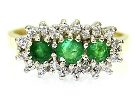 Vintage Smaragd & 0, 50Ct Diamant Trilogy Cluster 18Ct Gelbgold Ring M ~ 6 1/4 von AlisonsVintageGems