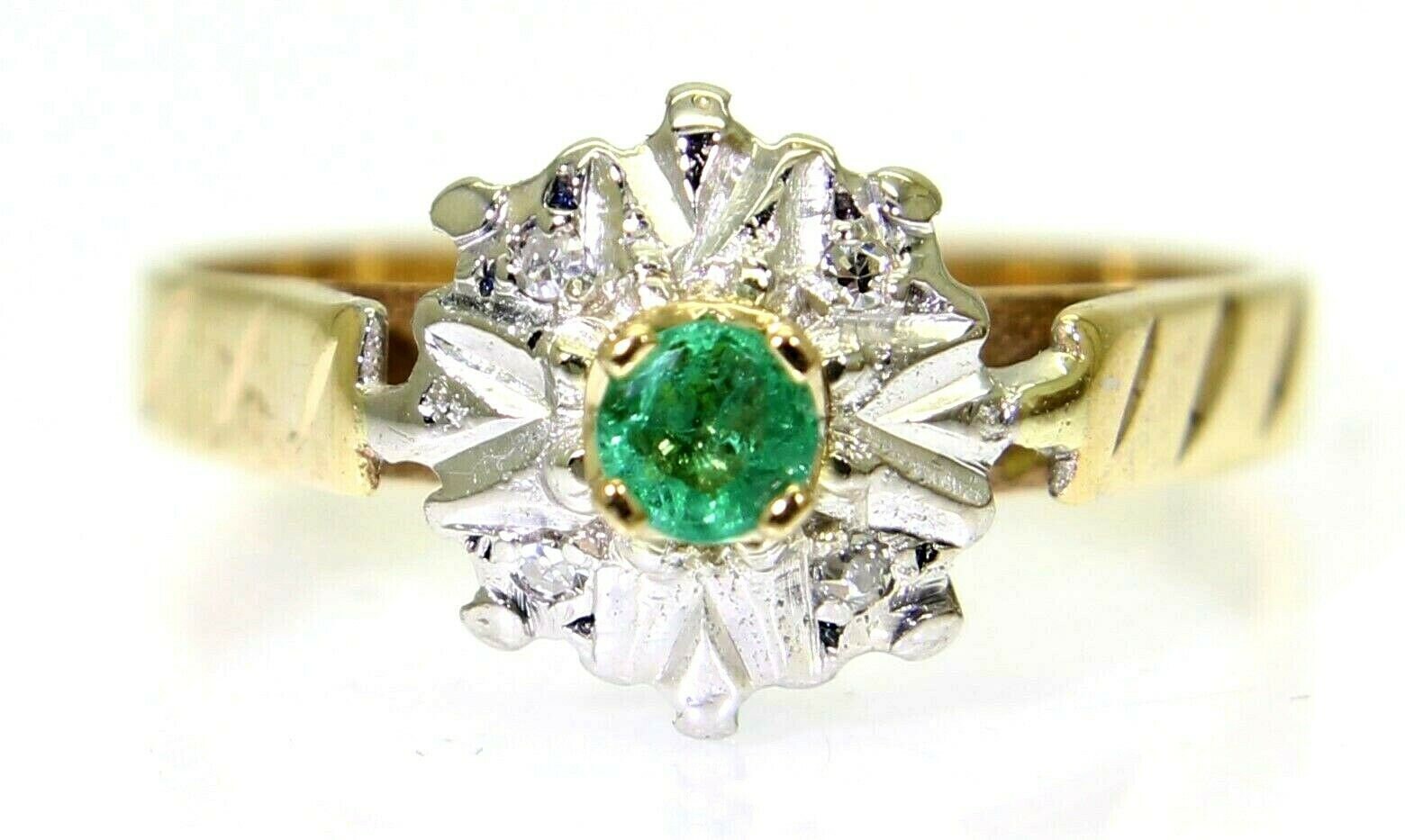 Vintage Smaragd & Diamant Cluster 9Ct Gelbgold Ring Größe L ~ 5 3/4 von AlisonsVintageGems