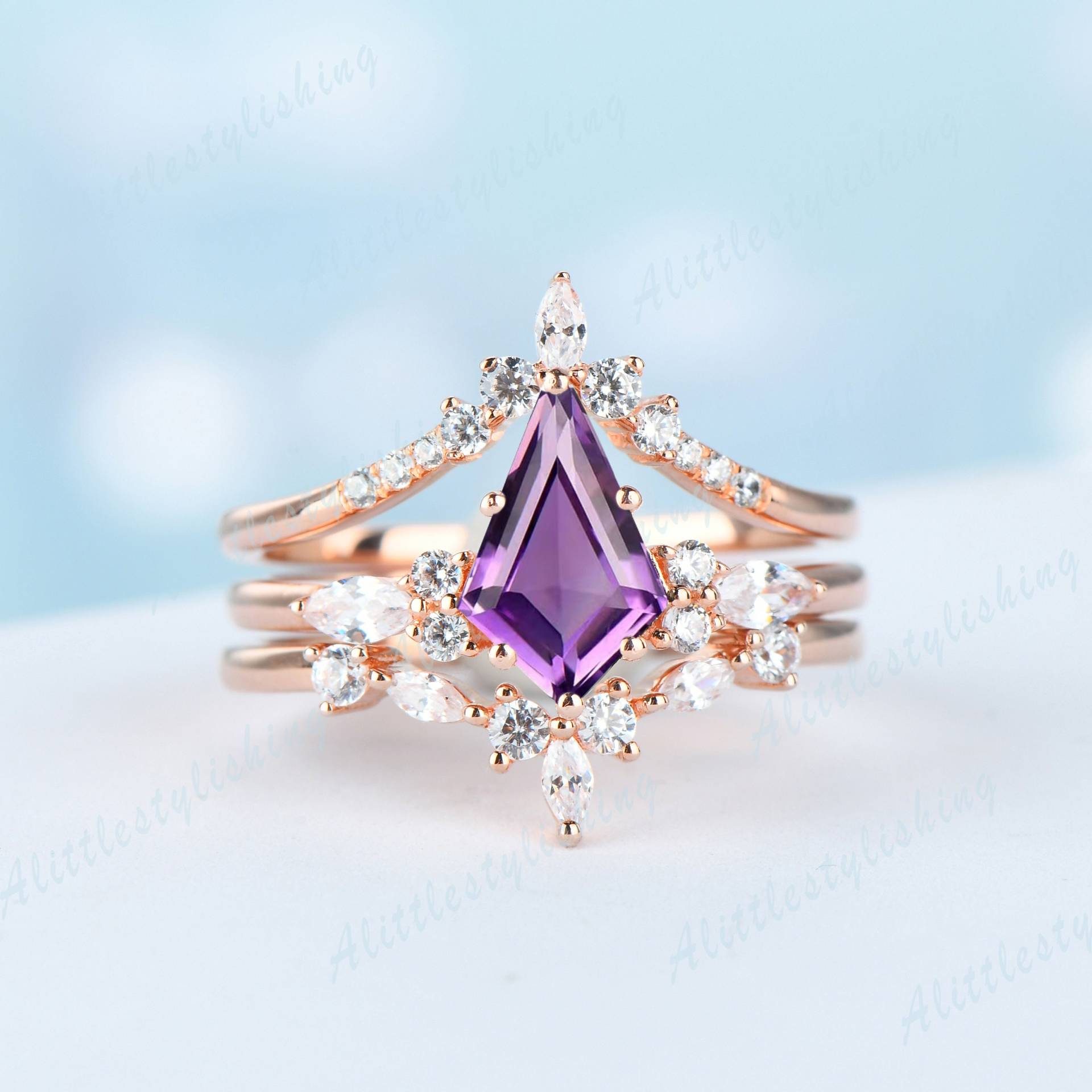 Drachenschliff Amethyst Verlobungsring Versprechen Ring Für Sie Schmuck Moissanite Ehering Februar Birthstone Geschenk Set von Alittlestylishing