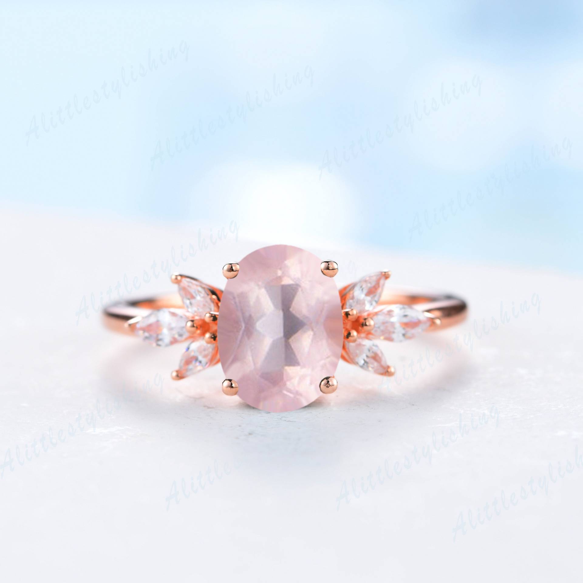 Frau Rosenquarz Ring Einzigartige Rose Gold Oval Cut Versprechen Vintage Verlobungsring Marquise Moissanite Hochzeit Braut von Alittlestylishing