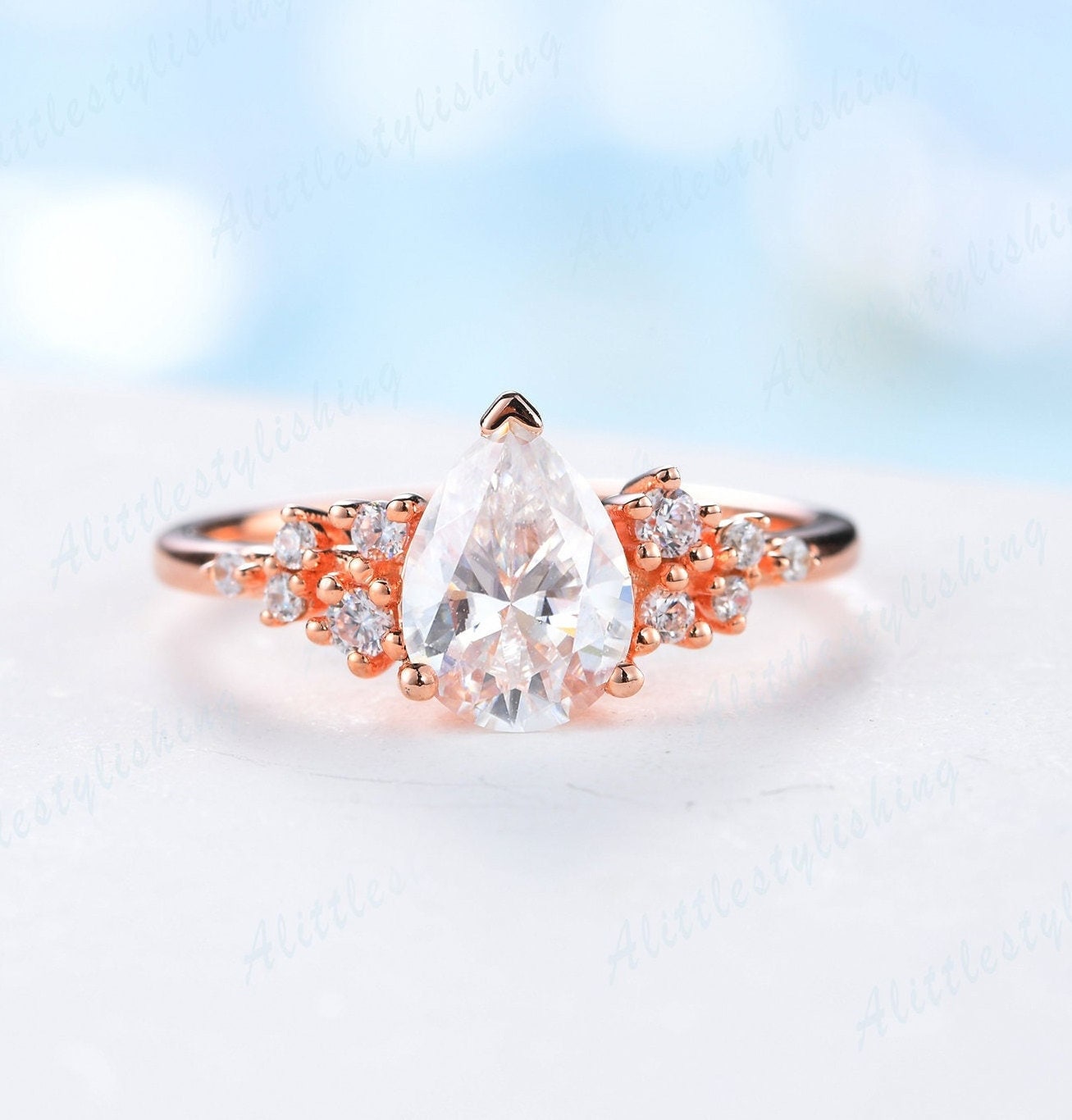 Moissanit Verlobungsring Roségold Hochzeit Geschwungen Jahrestag Versprechen Ring Geschenk Cluster Art Deco von Alittlestylishing