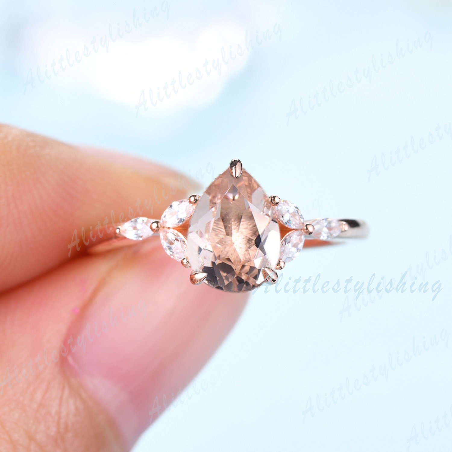 Morganit Verlobungsring Rosegold Birnenschliff Ring Marquise Moissanit Art Deco Hochzeit Braut Versprechen Jahrestag von Alittlestylishing