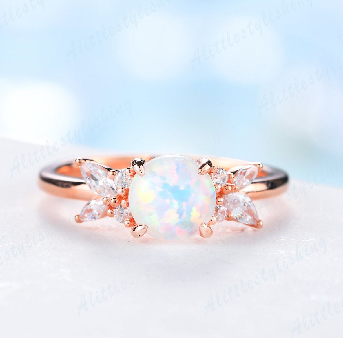 Opal Verlobungsring Blume Rose Gold Feuer Und Moissanite Ring Vintage Für Frau Hochzeit Versprechen Braut Jahrestagsgeschenk von Alittlestylishing