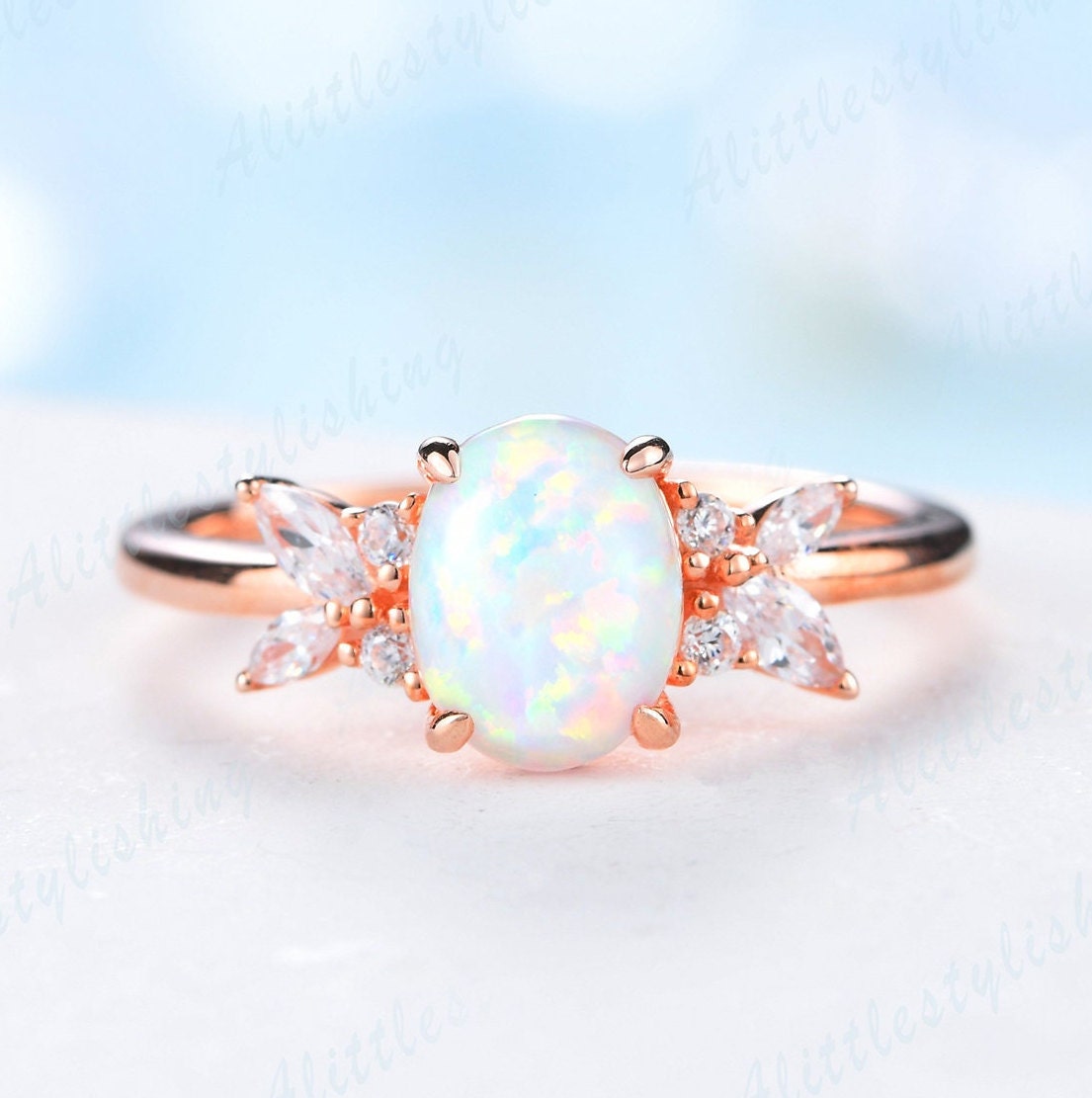 Opal Verlobungsring Für Frau Rose Gold Moissanite Ring Oval Einzigartiger Vintage Hochzeit Braut Versprechen Jahrestag von Alittlestylishing