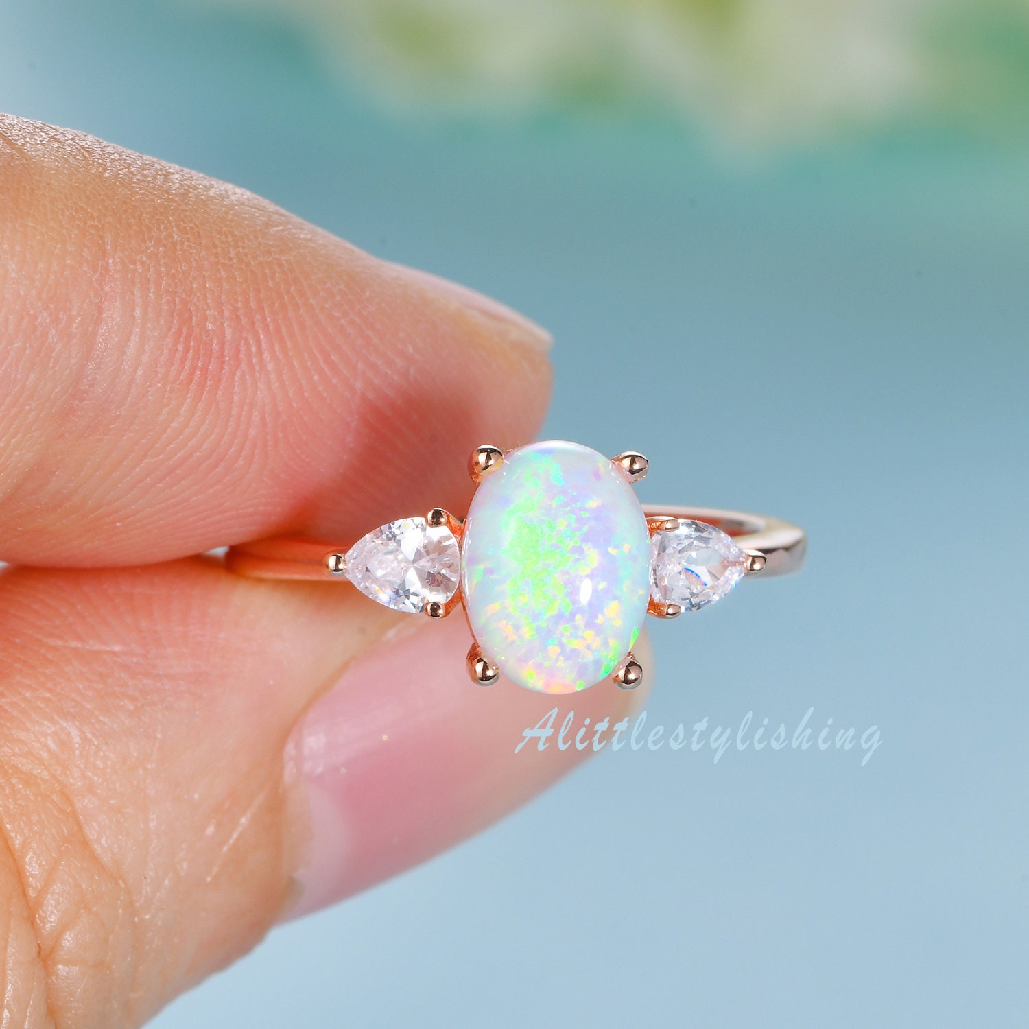 Opalring Für Damen | Opal Ring Sterling Silber Oktober Geburtsstein Schmuck Drei Stein Moissanit Opalring Für Damen | Opal Ring Sterling Silber Oktober Geburtsstein Schmuck Drei Stein Moissanit von Alittlestylishing