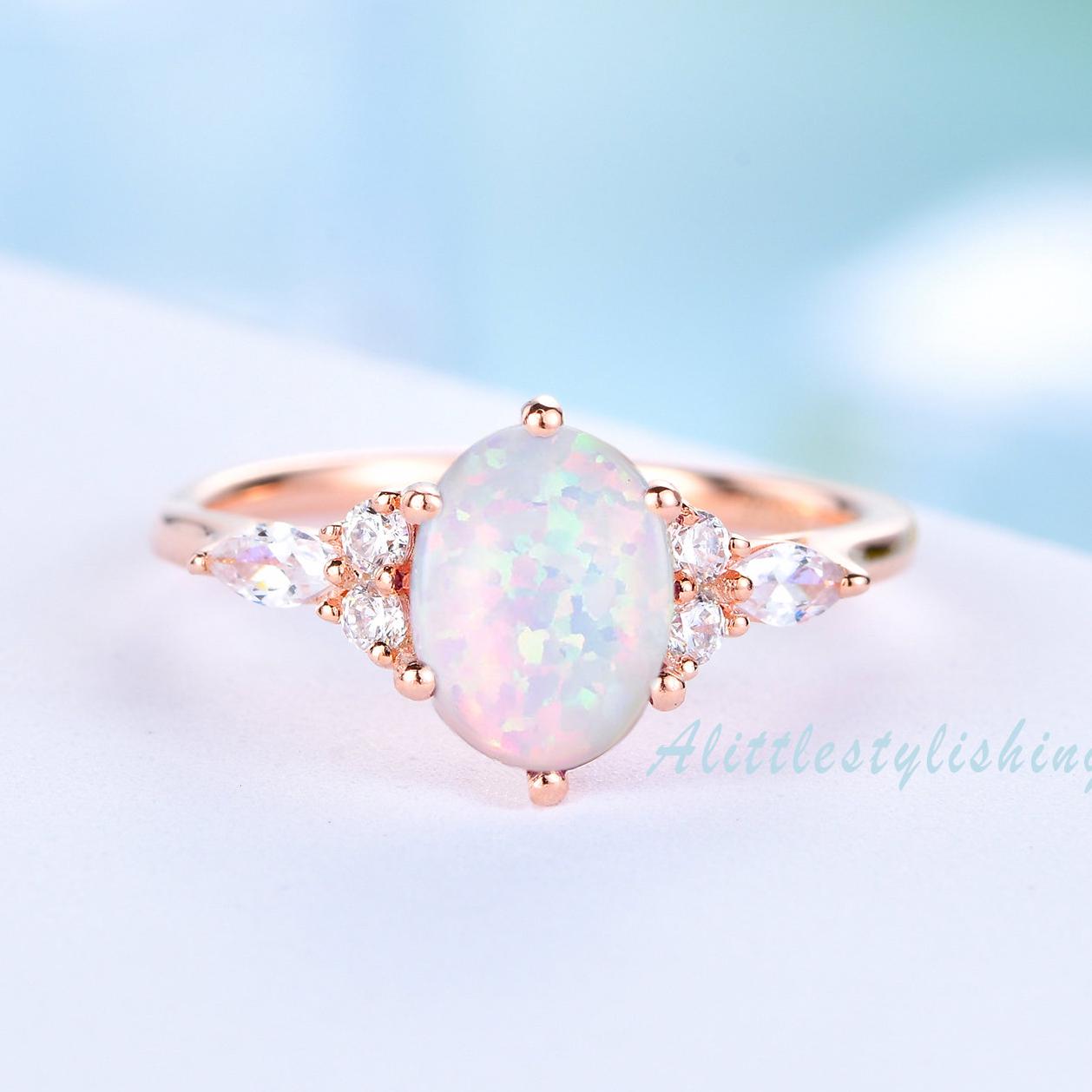 Opalringe Für Frauen Vintage Oval Opal Verlobungsring Art Deco Ehering Marquise Moissanit Ring Zierliche Versprechen Geschenke von Alittlestylishing