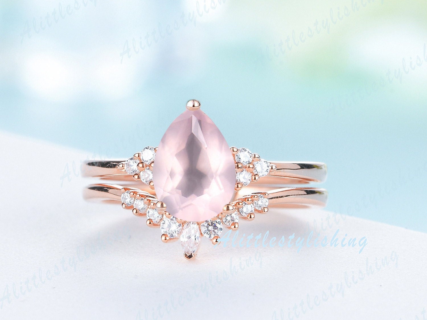 Rosenquarz Verlobungsringe Für Frauen/Rosenquarz Verlobungsringe/Vintage Rosegold Verlobungsringe/Verlobungsringe Hochzeit Jahrestag von Alittlestylishing