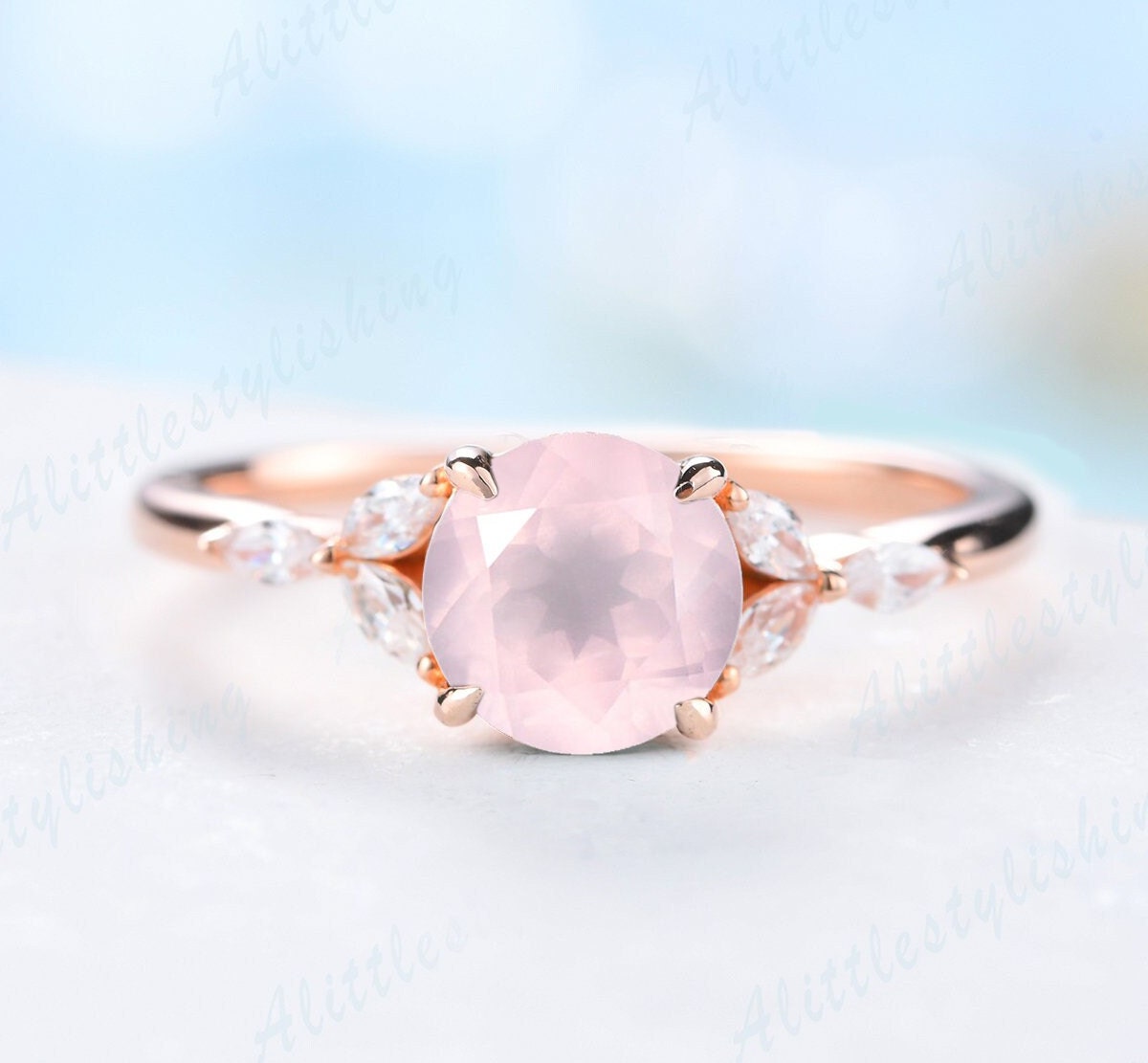 Rosenquarz Versprechen Ring, Verlobungsring, Brautring, 10K Rose Gold Frau Rosa Quarz Ehering von Alittlestylishing