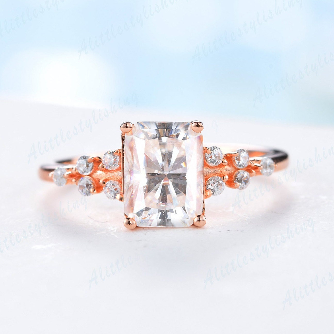 Strahlender Schliff Moissanit Verlobungsring Rosegold Art Deco Kurve Stein Ehering Ring Braut Versprechen Geschenke von Alittlestylishing