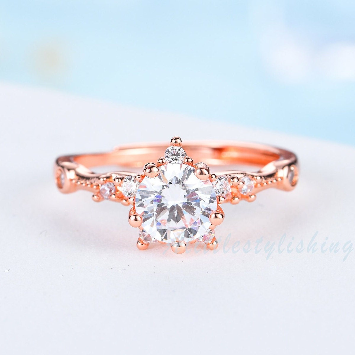 Vintage Moissanit Verlobungsring Rose Gold Ring Art Deco Ehering Unikat Frau Braut Versprechen Jahrestag Schmuck Geschenk von Alittlestylishing