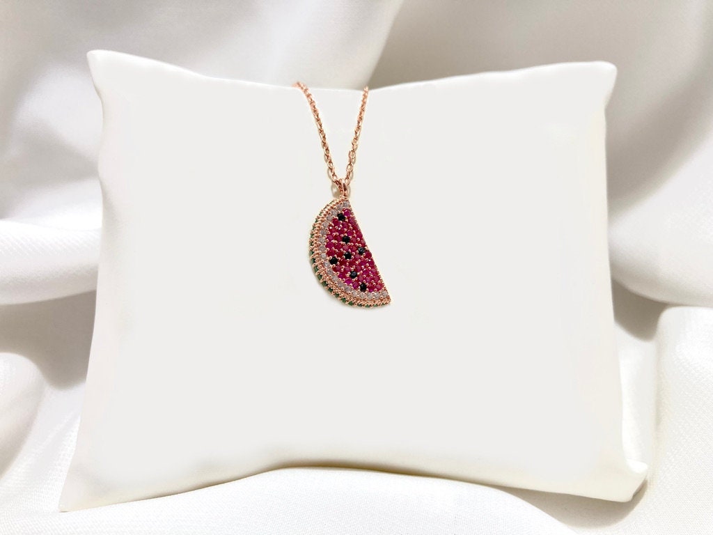 Silberne Wassermelone Halskette, Süße Melone Zierliche Frucht Geschenk Für Sie, Rose Gold Überzogene Geburtstagsgeschenk von AliveAccessories